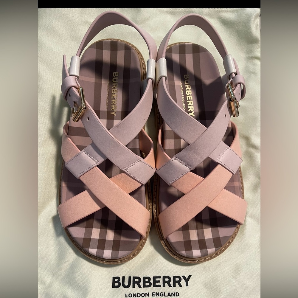 Burberry Pink Two-Tone Crisscross Kids Sandals